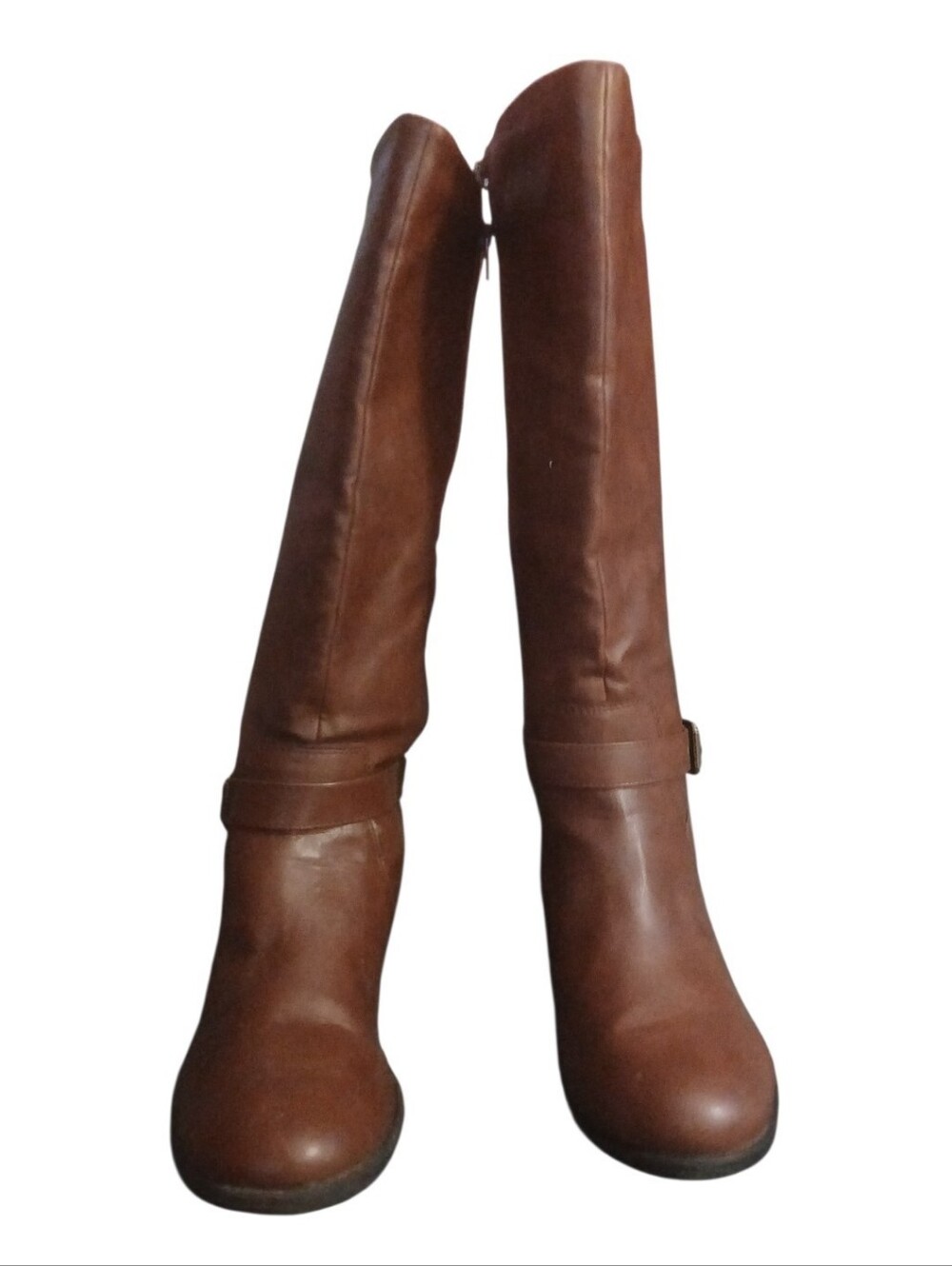 Over-The-Knee Brown faux Leather Tall Boots with Side Strap
